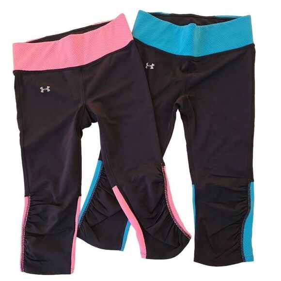 Under Armour Women's Pair UA Fly-By Compression Pink & Blue Capri Leggings Small - Picture 15 of 15